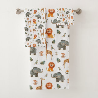Playful Watercolour Safari Animals Bath Towel Set