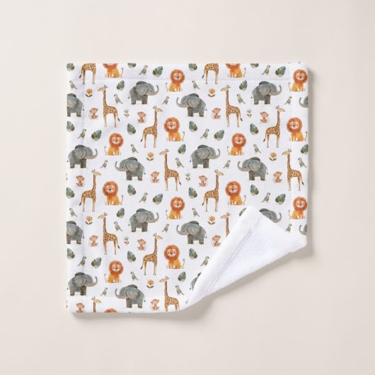 Playful Watercolour Safari Animals Bath Towel Set (Gant de toilette)