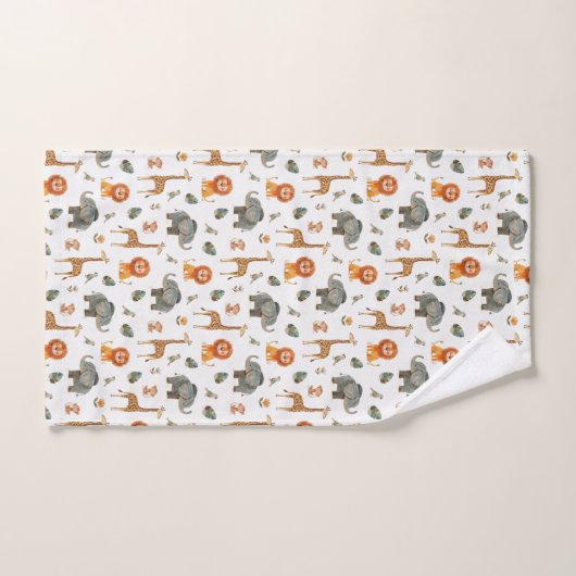 Playful Watercolour Safari Animals Bath Towel Set (Serviette à main)