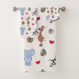 Playful Watercolour Safari Animals Bath Towel Set Bad Handdoek