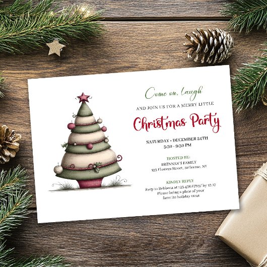 Playful whimsical tree Christmas party invite Kaart