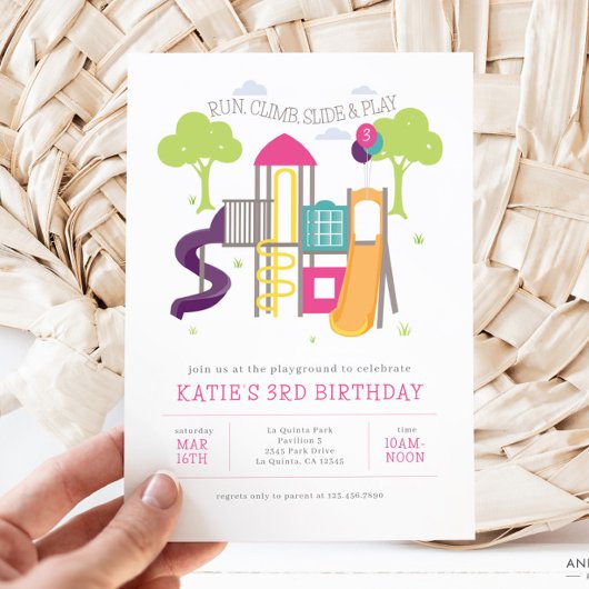 Playground Park Girl Anniversaire Invitation