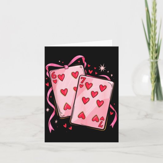 Playing Cards 6 7 Of Hearts 67 Six Seven Bow Valen Kaart (Voorkant)