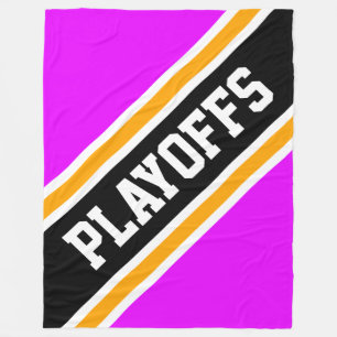 PLAYOFFS Athletic Bright Pink Black Yellow Stripes Fleece Deken