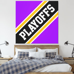 PLAYOFFS Fun Heldere Paarse Zwarte Football Strepe Canvas Afdruk