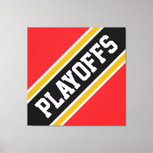 PLAYOFFS Vet Bright Rood Zwart Geel Strepen Canvas Afdruk
