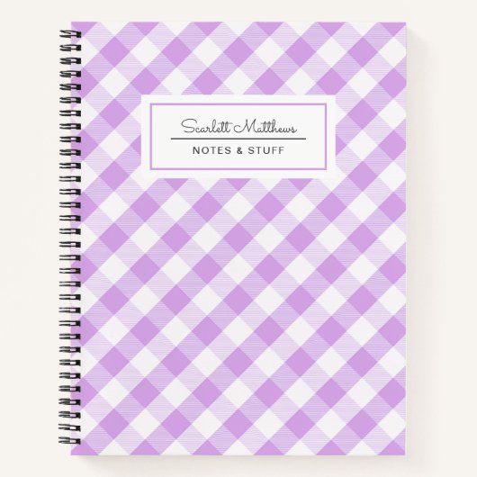 Plays Gingham Paars Pattern Name Notebook Notitieboek (Voorkant)