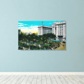 Plaza Park en U.S. Grant Hotel San Diego, CA Canvas Afdruk (Insitu (Houten vloer))