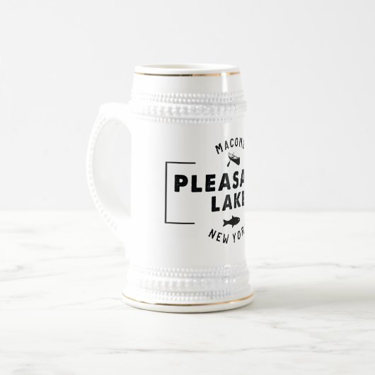 Pleasant Lake White/Gold Stein Bierpul (Voorkant links)