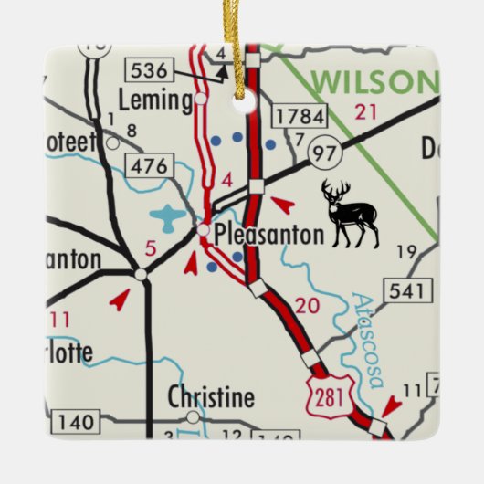Pleasanton TX Map Keramisch Ornament (Voorkant)
