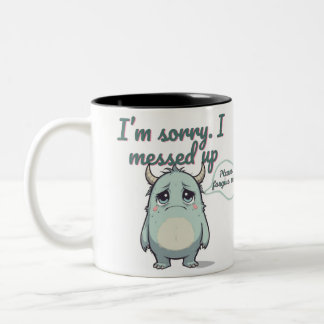 Please Forgive Me – Sad Cute Monster Apology Gift  Tweekleurige Koffiemok