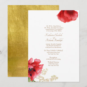 Plechtige bruiloft Rode Floral en metalen goud Kaart
