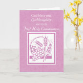 Pleincommuniekaart voor peetdochter, Roze Kaart (Gele Bloem)