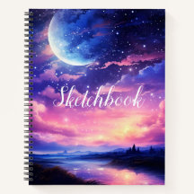 Pleine lune céleste étoiles nuages carnet de croqu