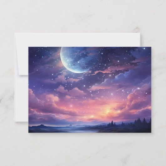 Pleine lune céleste étoiles nuages Mariage carte R (Dos)