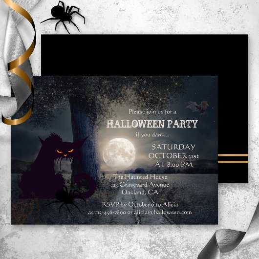 Pleine lune Chat noir Halloween Fête Invitation