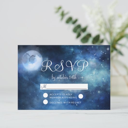 Pleine lune Ciel Lunaire Étoiles Mariage RSVP Répo (Debout devant)