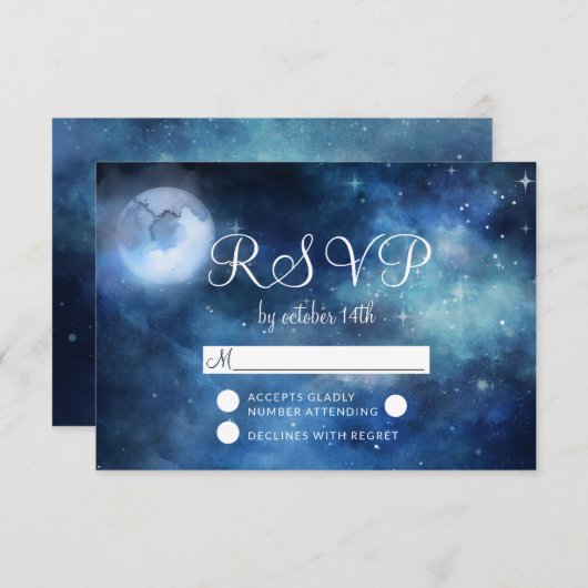 Pleine lune Ciel Lunaire Étoiles Mariage RSVP Répo (Devant / Derrière)