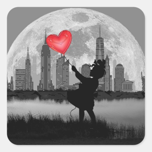 Pleine lune de NEW YORK fille avec sticker à ballo (Devant)