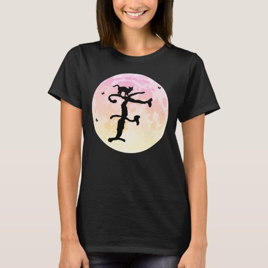 Pleine lune et chat F Monogramme initial T-shirt (Devant)