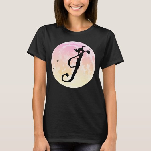 Pleine lune et chat I Monogramme initial T-shirt (Devant)