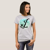 Pleine lune et chat J Monogramme initial T-shirt (Devant entier)