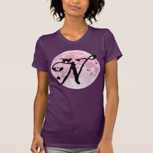 Pleine lune et chat N Monogramme initial T-shirt
