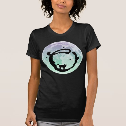 Pleine lune et chat O Monogramme initial T-shirt (Devant)