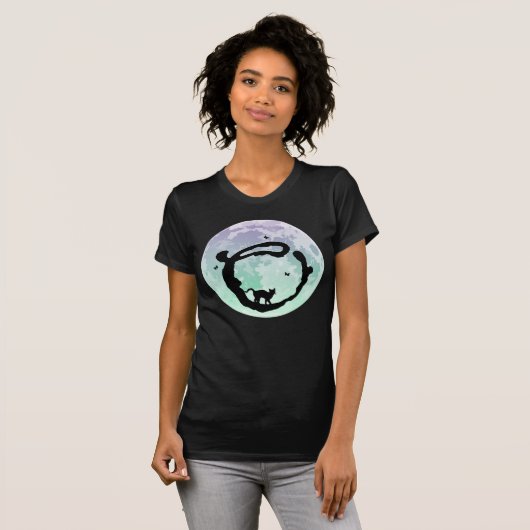 Pleine lune et chat O Monogramme initial T-shirt (Devant entier)