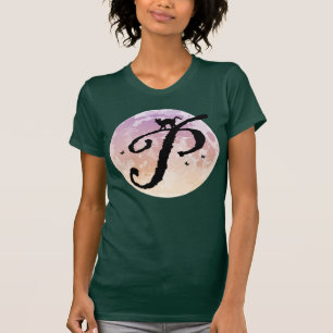 Pleine lune et chat P Monogramme initial T-shirt