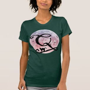 Pleine lune et chat Q Monogramme initial T-shirt