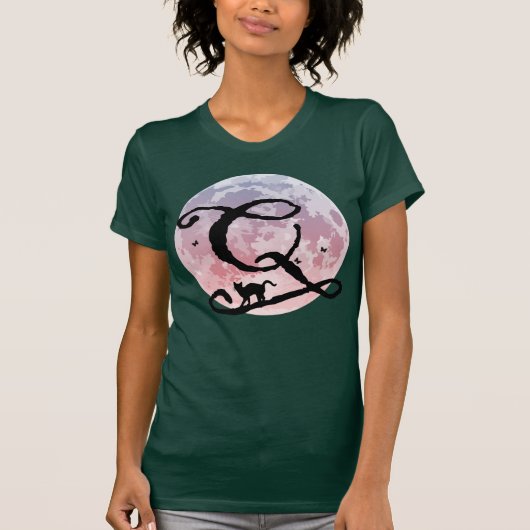 Pleine lune et chat Q Monogramme initial T-shirt (Devant)