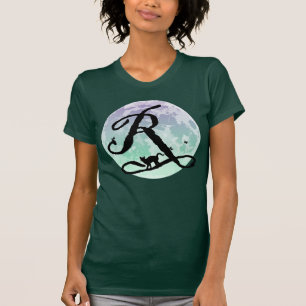 Pleine lune et chat R Monogramme initial T-shirt