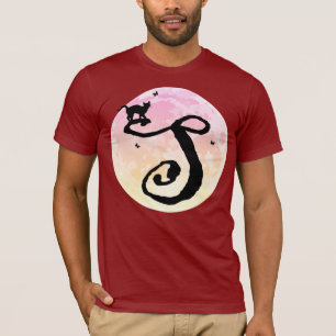 Pleine lune et chat S Monogramme initial T-shirt