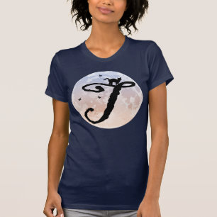 Pleine lune et chat T Monogramme initial T-shirt