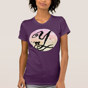 Pleine lune et chat Y Monogramme initial T-shirt