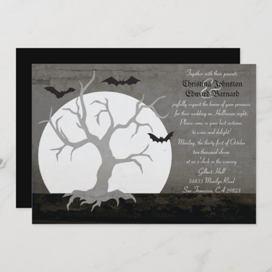 Pleine lune et chauves-souris Halloween Faire-part (Devant / Derrière)