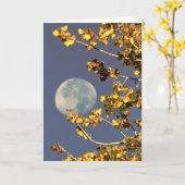 Pleine lune et Feuilles d'automne Carte de voeux (Fleur jaune)