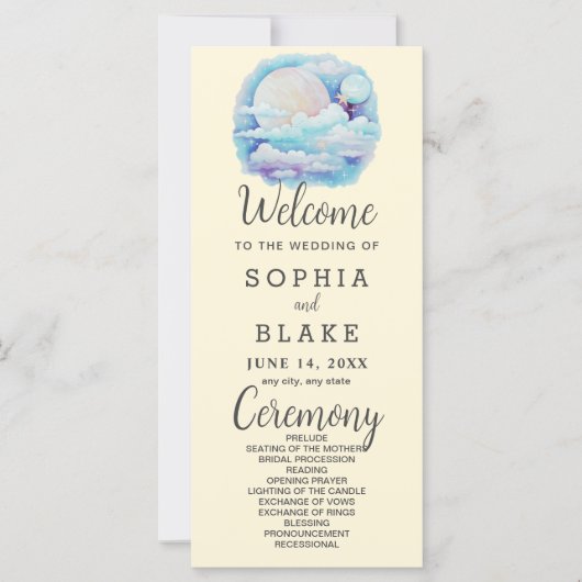 Pleine lune Étoiles célestes Programme de mariage (Devant)