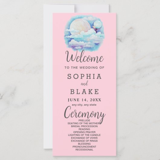 Pleine lune Étoiles célestes Programme de mariage (Devant)