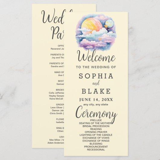 Pleine lune Étoiles célestes Programme de mariage (Devant / Derrière)