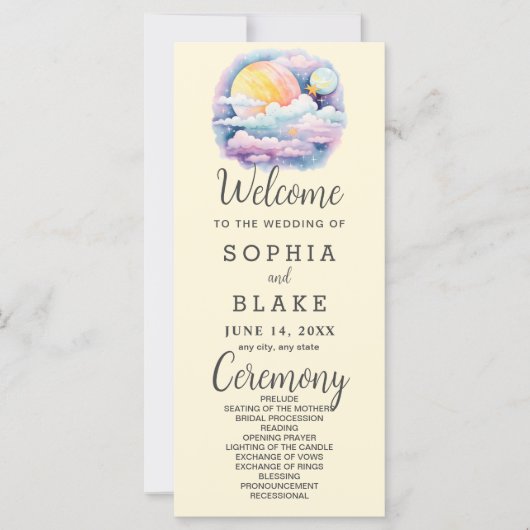 Pleine lune Étoiles célestes Programme de mariage (Devant)