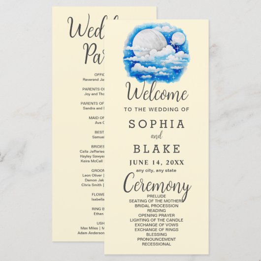 Pleine lune Étoiles célestes Programme de mariage (Devant / Derrière)