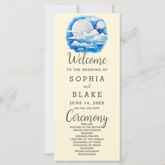 Pleine lune Étoiles célestes Programme de mariage (Devant)