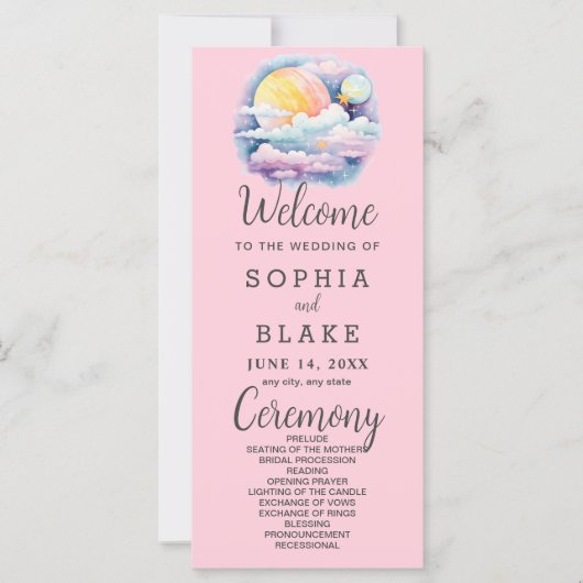 Pleine lune Étoiles célestes Programme de mariage  (Devant)