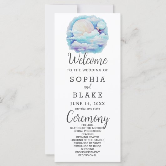 Pleine lune Étoiles célestes Programme de mariage (Devant)