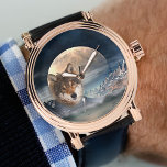 Pleine lune Imaginaire Paysage Montre Wolf<br><div class="desc">Montre pour hommes avec un paysage d'imaginaire magique peint avec une pleine lune et le loup.</div>