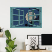 Pleine lune Vert 6 Volet Ouvrir la fenêtre Poster (Bureau à domicile)