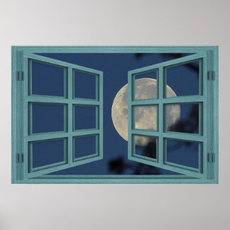 Pleine lune Vert 6 Volet Ouvrir la fenêtre Poster