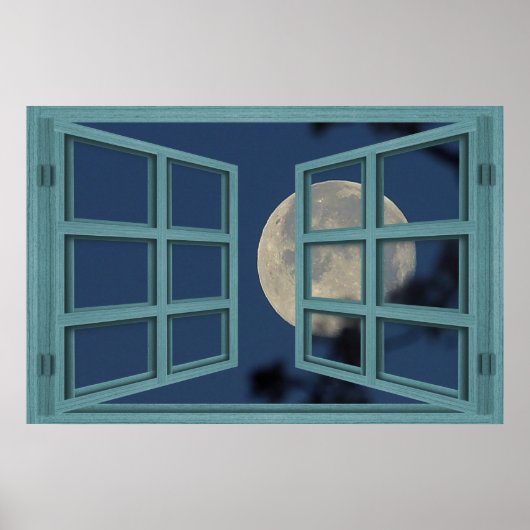 Pleine lune Vert 6 Volet Ouvrir la fenêtre Poster (Devant)